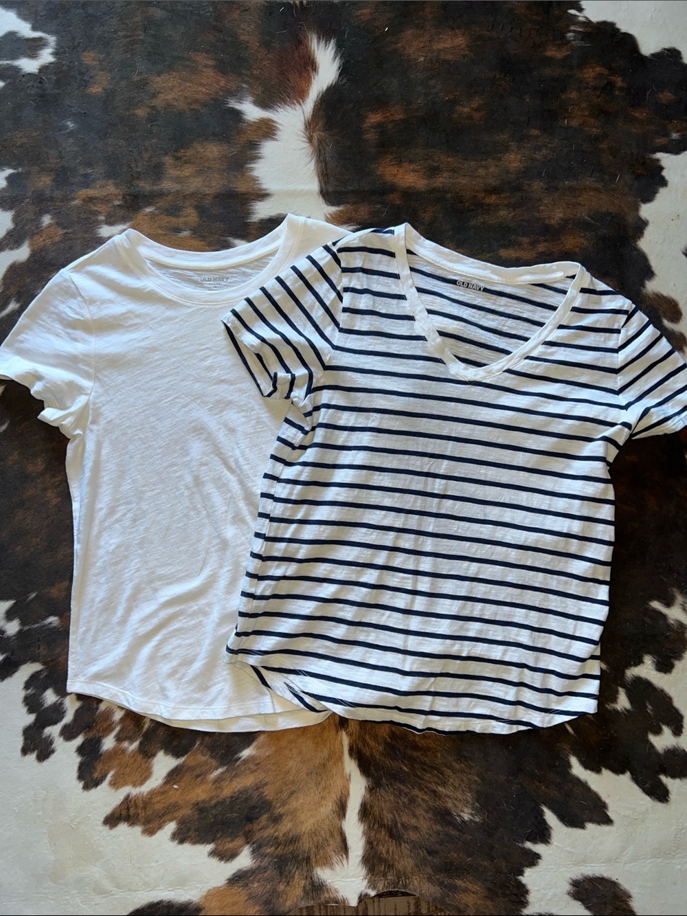 Old Navy White Crew Tee & White Navy Striped V‑Neck Short Sleeve Tops